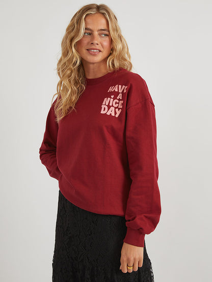 Have A Nice Day Burgundy Sweatshirt
