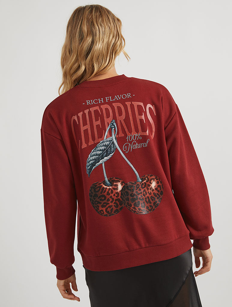 Custard Leopard Print Cherries Sweatshirt
