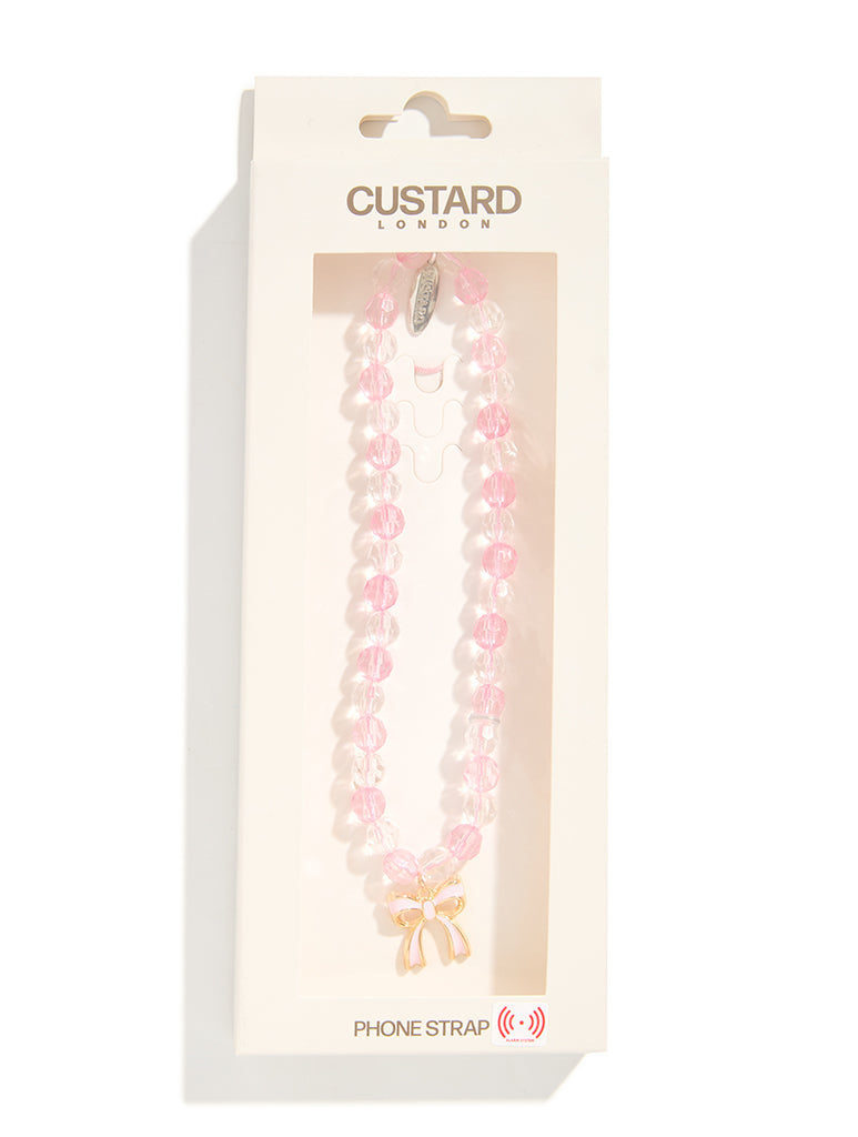Pink Bow Crystal Beaded Strap