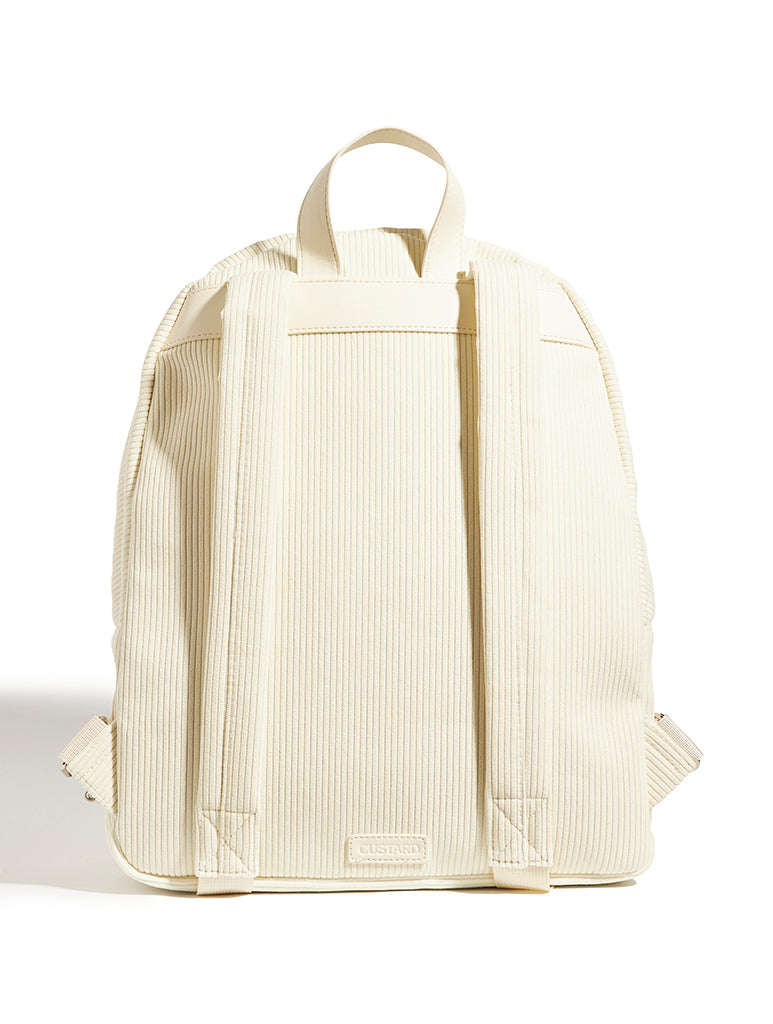 Custard Bow Embroidered Backpack in Cream
