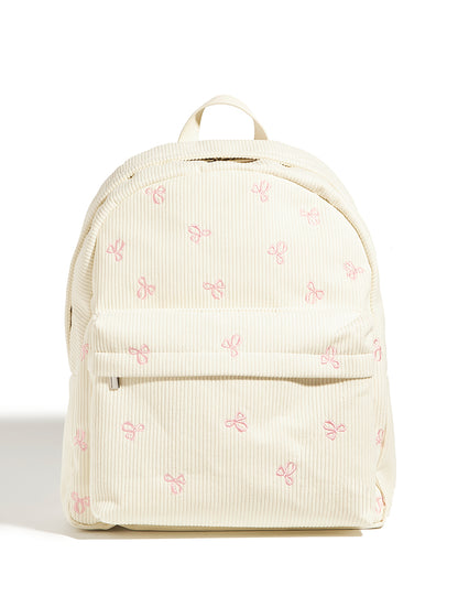 Custard Bow Embroidered Backpack in Cream