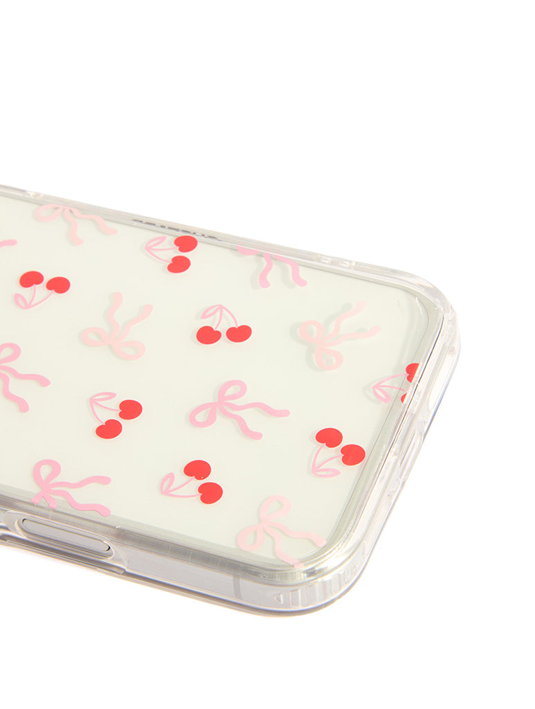 Custard Ditsy Cherry Bow iPhone Case