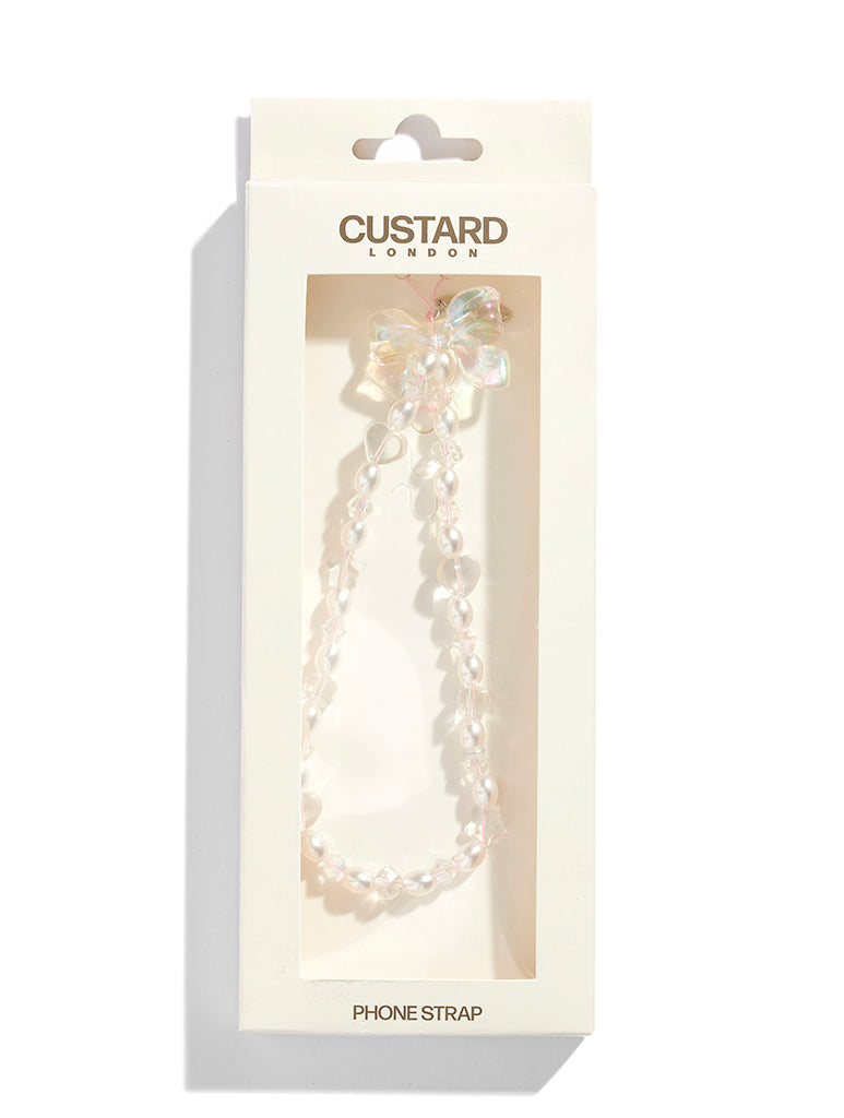 Custard Single Bow Crystal Pearl Beaded Strap