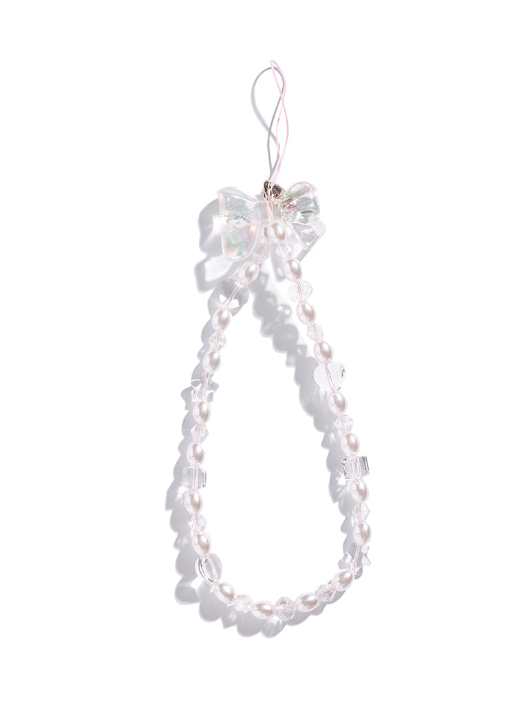 Custard Single Bow Crystal Pearl Beaded Strap