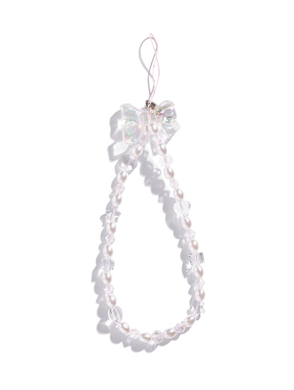 Custard Single Bow Crystal Pearl Beaded Strap