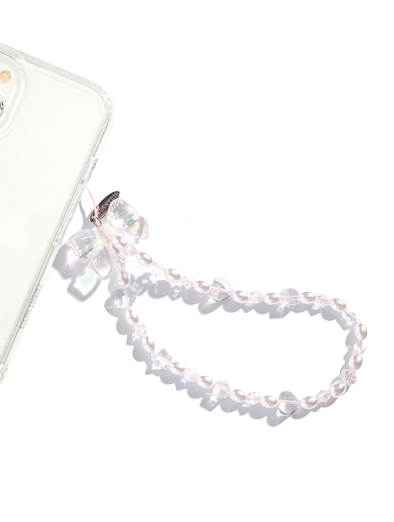 Custard Single Bow Crystal Pearl Beaded Strap