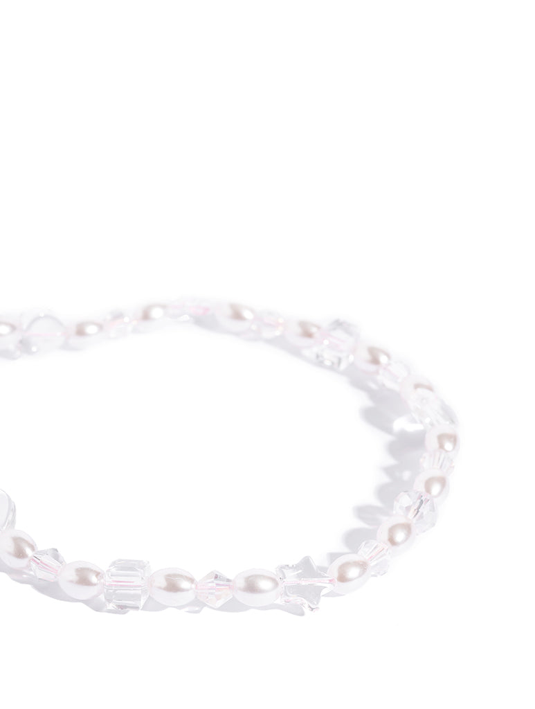 Custard Single Bow Crystal Pearl Beaded Strap