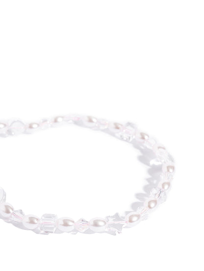 Custard Single Bow Crystal Pearl Beaded Strap